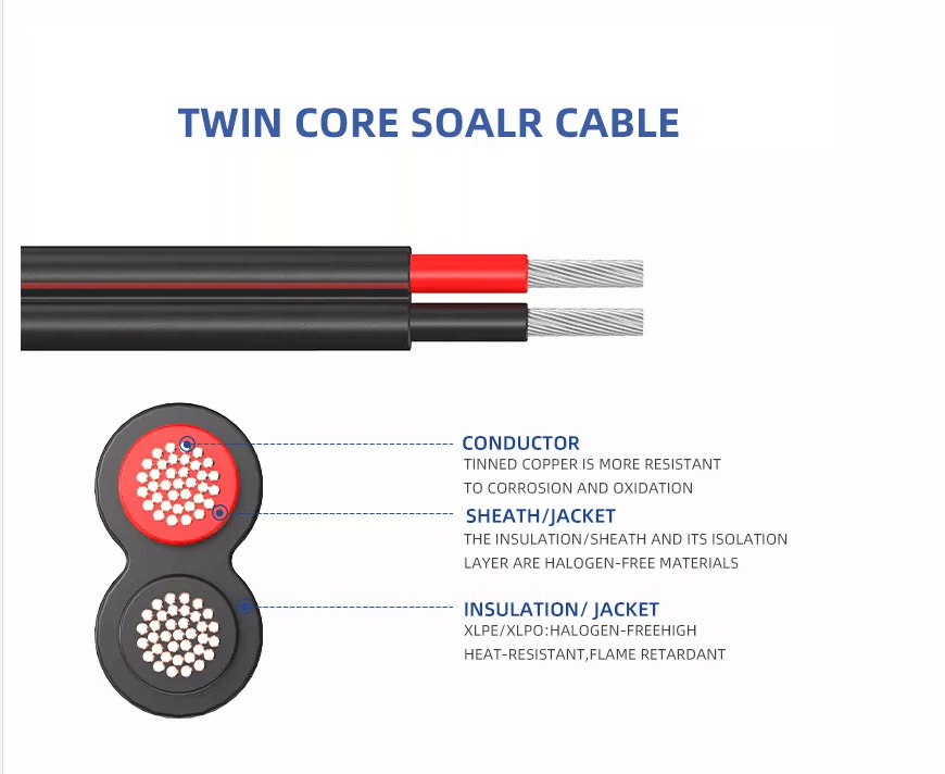 High Quality 4mm2 Tinned Copper Twin Core Solar PV Cable 2 Core 4mm2 DC Solar PV Cable for Solar Panel