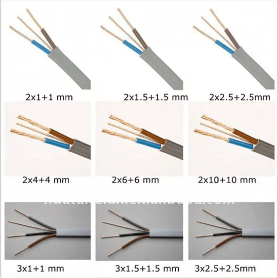 300/500V Copper Electrical Twin and Earth Flat Electric Cable 1.0mm 1.5mm 2.5mm 4mm 6mm 2 Core 6242Y 6241Y 6243Y BS 6004 Earth Cable